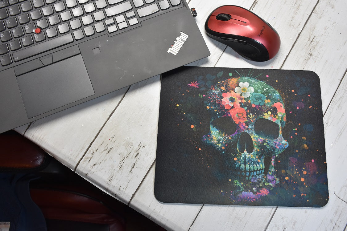 watercolor floral skull mousepad