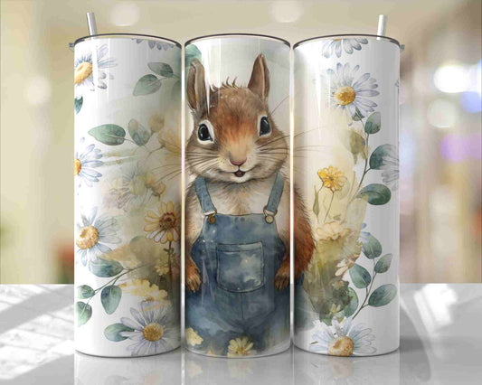 watercolor squirrel in overalls